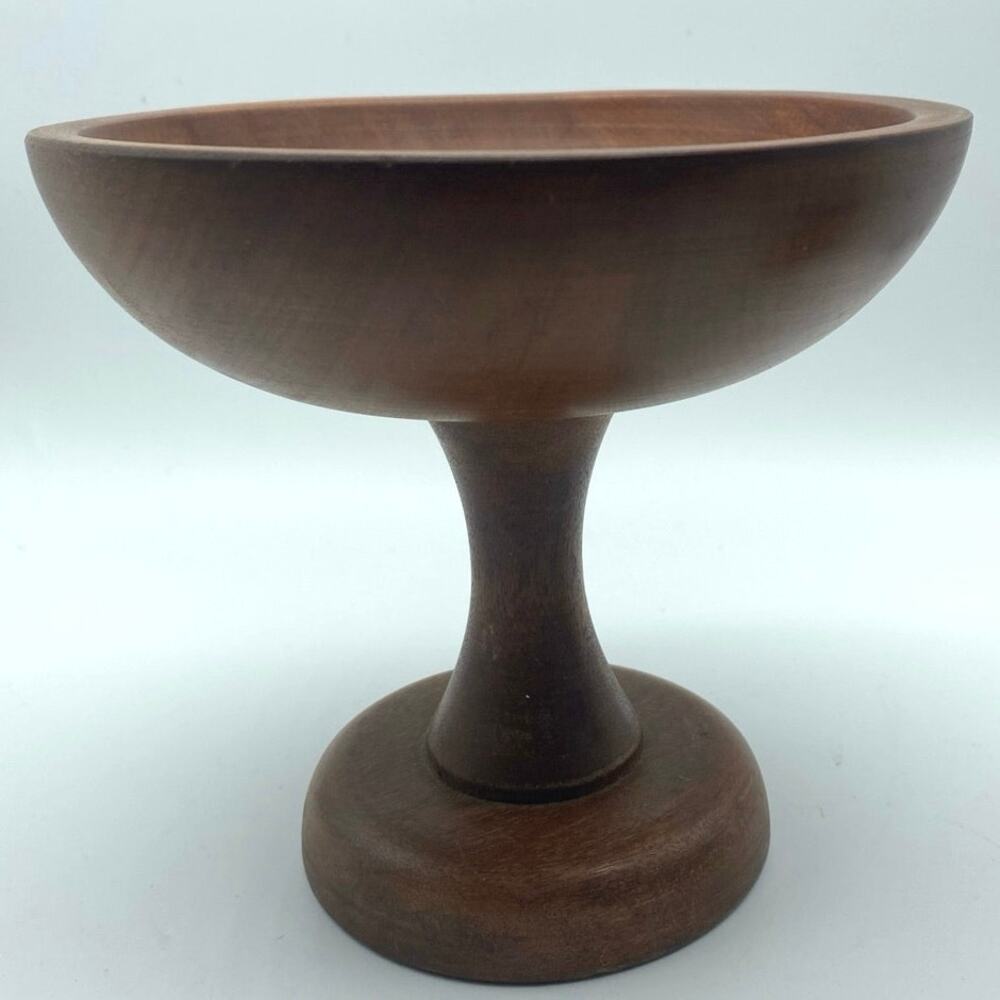 Vintage 1970s Wooden Pedestal Dish Japan‎ 5.5" Tall  Candle holder MCM